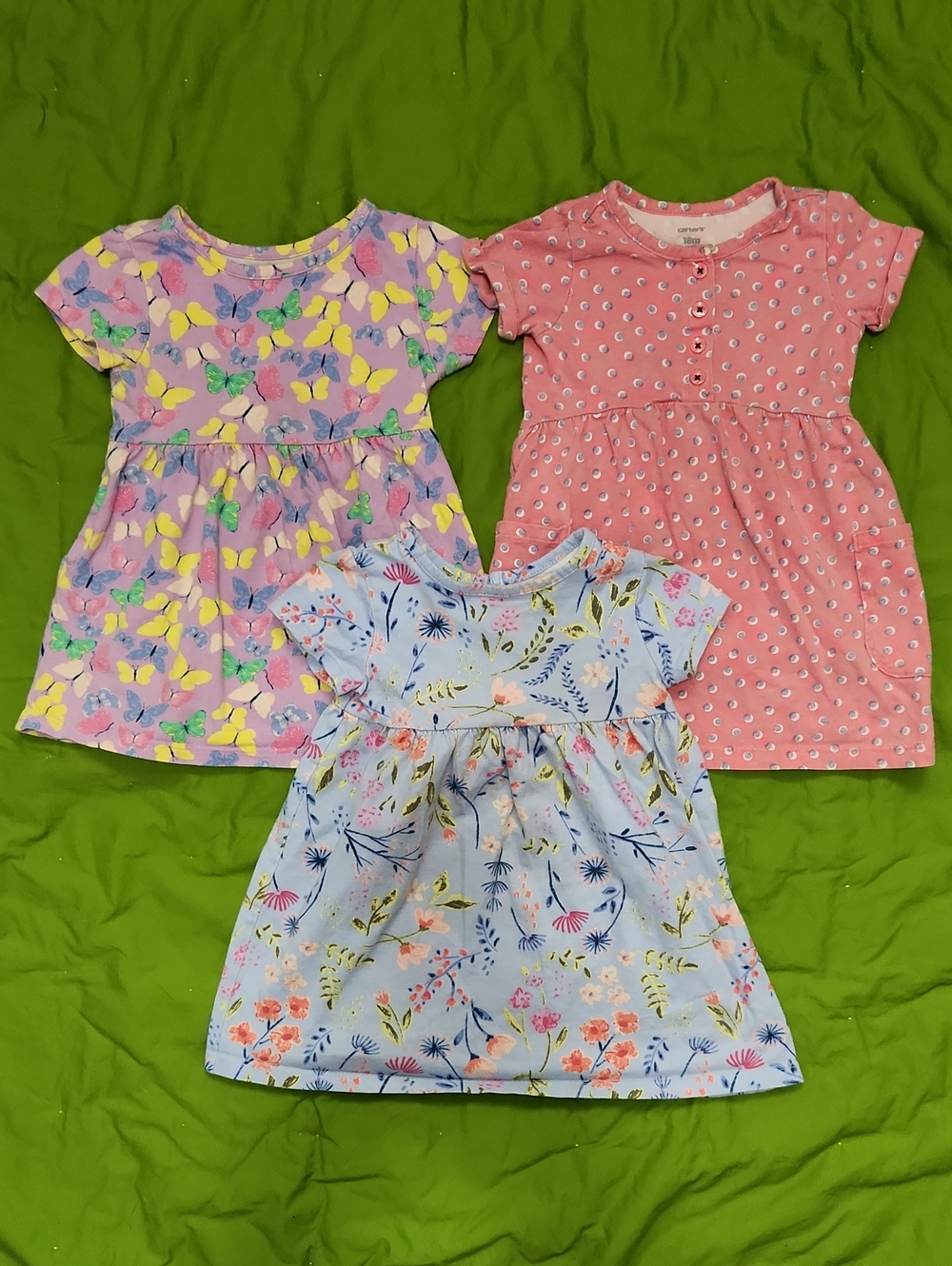 Girls' 18M Pink Purple Blue Floral Butterfly Short-Sleeve Dresses 3 Piece Lot